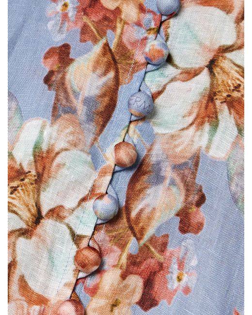 Zimmermann Blue Awaken Floral-Print Linen Maxi Dress