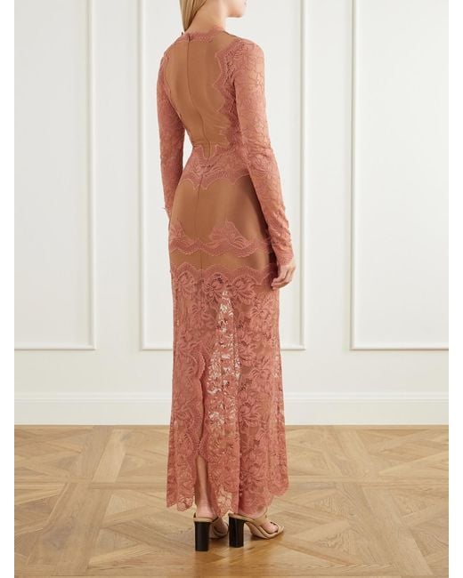 Rabanne White Lace-Trimmed Stretch-Satin Maxi Dress