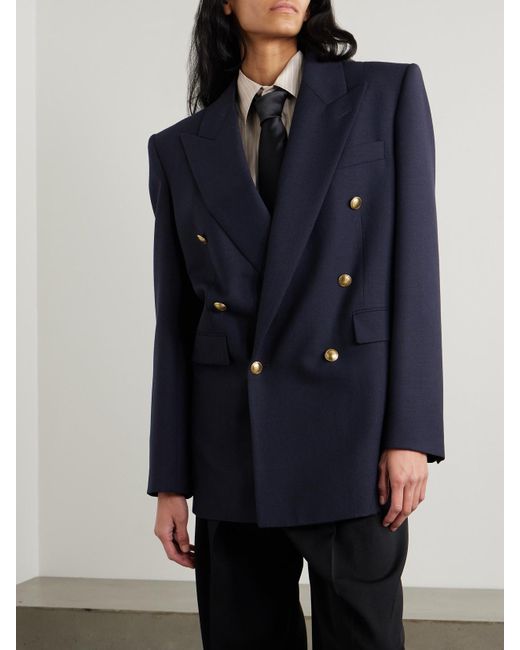 Saint Laurent Blue Doppelreihiger Oversized-Blazer Aus Grain De Poudre Aus Wolle