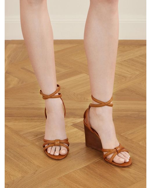 Gianvito Rossi Brown 85 Leather Wooden Wedge Sandals