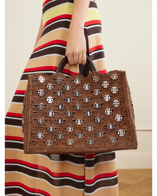 Rabanne Brown Embellished Sac A Main Raffia Tote Bag