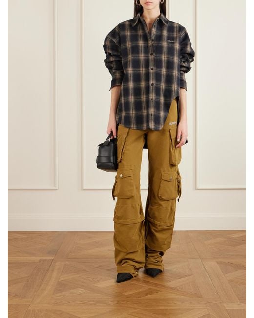 The Attico Black Oversized Checked Cotton-Flannel Shirt