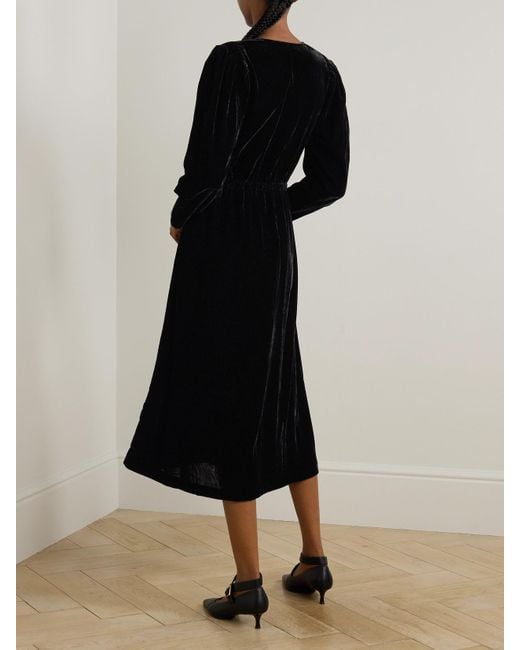 Sea Black Seraphine Satin-Trimmed Velvet Midi Dress