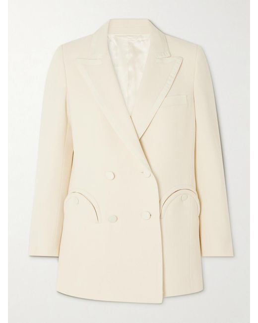 Blazé Milano Natural Resolute Everyday Double-Breasted Silk Twill-Trimmed Wool-Crepe Blazer