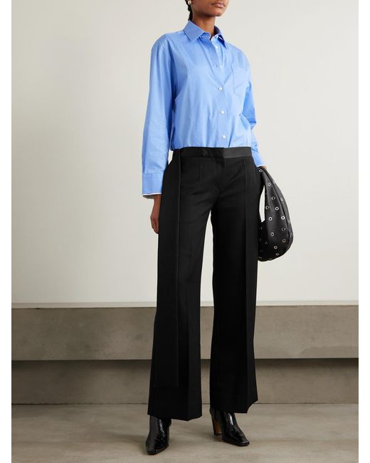 Victoria Beckham Black Gigi Satin-Trimmed Crepe Straight-Leg Pants