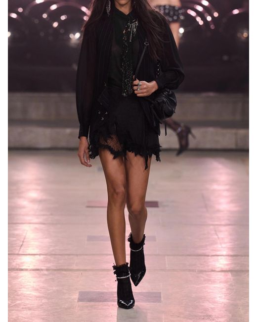 Isabel Marant Black Elaura Tie-Neck Bead-Embellished Silk-Chiffon Blouse