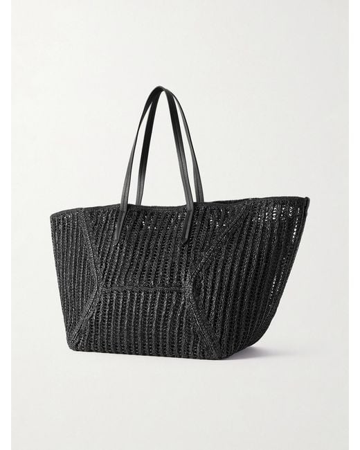 Brunello Cucinelli Black Leather-Trimmed Woven Tote