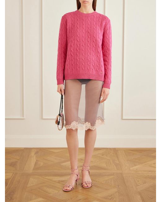Valentino Garavani Pink Cable-Knit Virgin Wool Sweater