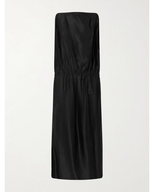 Khaite Black Tia Satin-Twill Midi Dress