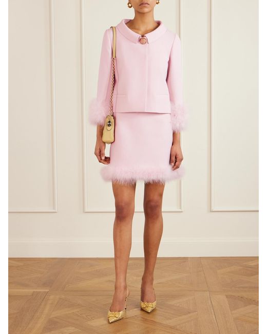 Valentino Garavani Pink Jacke Aus Crêpe De Chine Aus Einer Woll-Seidenmischung Mit Federn Und Verzierung