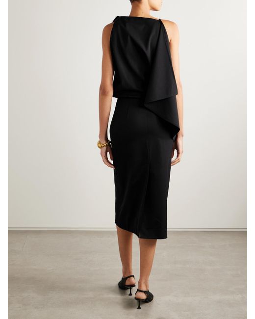 Proenza Schouler Black Elena Asymmetrisches Midikleid Aus Gabardine Aus Einer Wollmischung