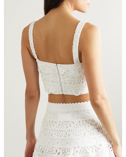 Carolina Herrera White Cropped Broderie Anglaise Cotton Top