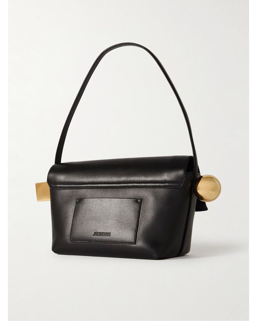 Jacquemus Black The Rond Carré Embellished Leather Shoulder Bag