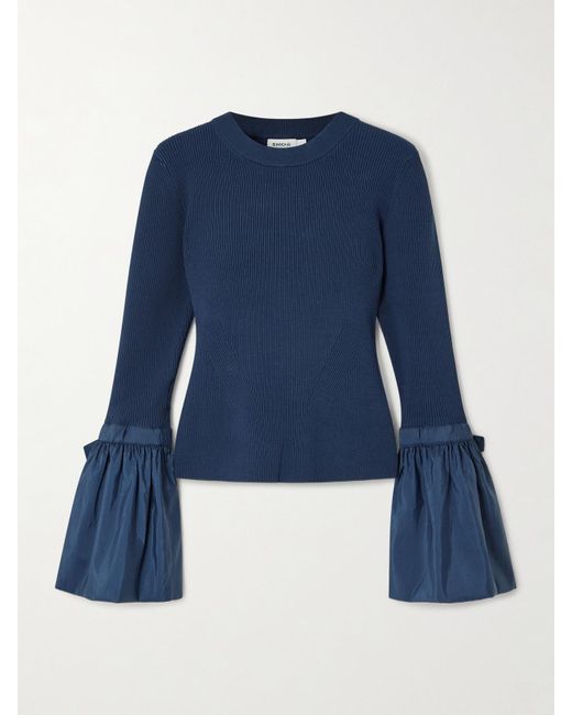 Jonathan Simkhai Blue Agata Pullover Aus Rippstrick Mit Taftbesätzen