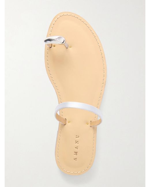 Amanu White The Kibera Embellished Satin And Leather Sandals
