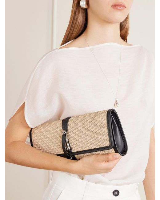 Liffner Natural Leather-Trimmed Raffia Clutch