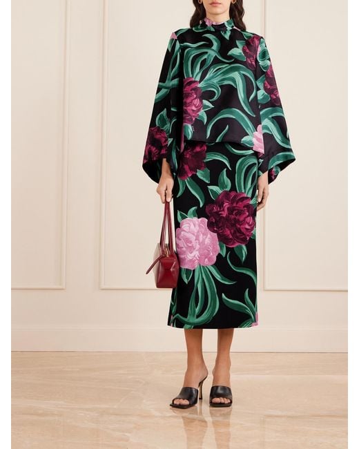 LaDoubleJ Green Make An Exit Floral-Print Silk-Twill Blouse