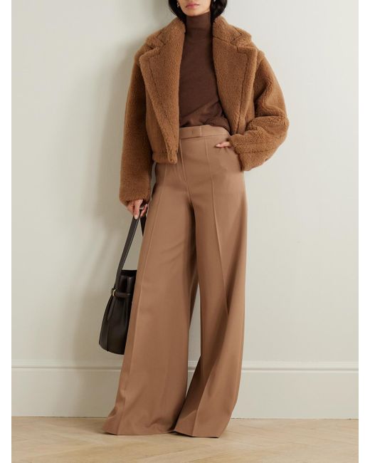 Max Mara Brown Ninfa Hose Mit Weitem Bein Aus Woll-Twill