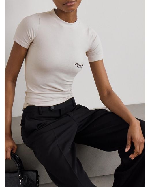 Balenciaga White Embroidered Stretch-Cotton T-Shirt