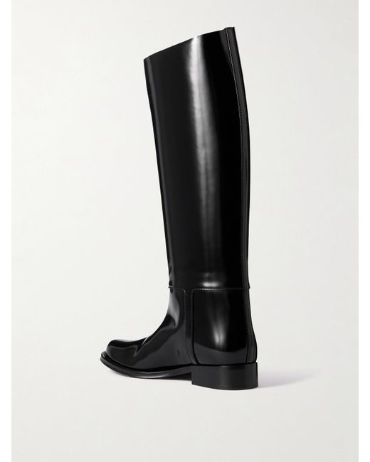 Saint Laurent Black Julia Kniehohe Stiefel Aus Leder Mit Schnalle