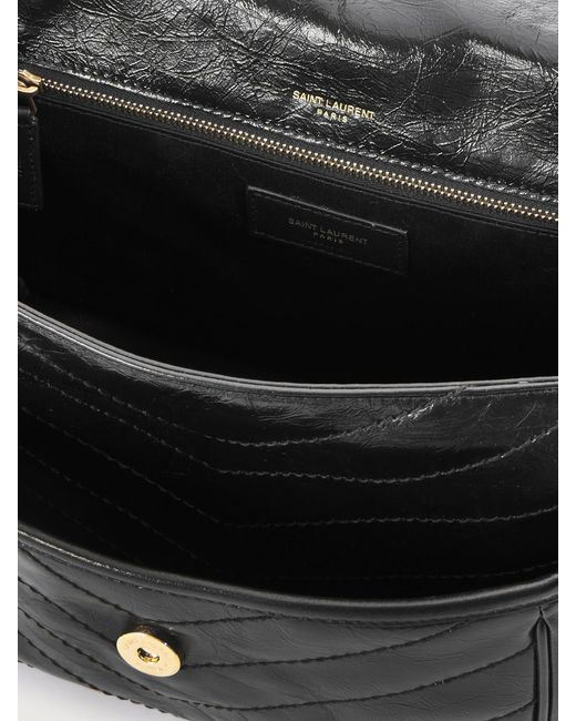 Saint Laurent Black Niki Medium Crinkled-Leather Shoulder Bag