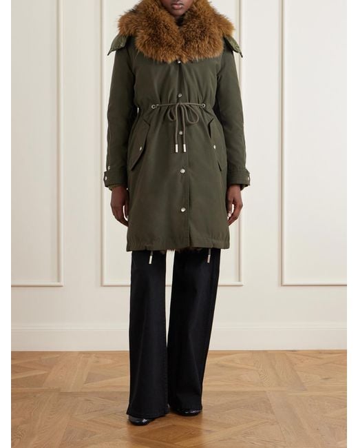 Moncler Green Halicte Hooded Plush-Trimmed Shell Down Parka Jacket