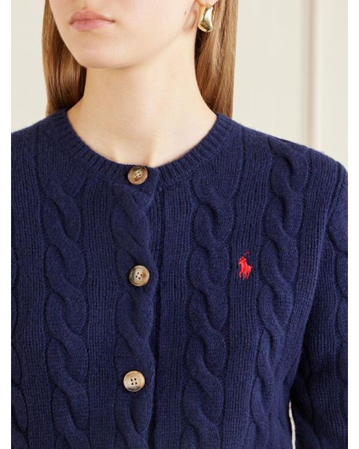 Polo Ralph Lauren Blue Logo-Embroidered Wool And Cashmere-Blend Cardigan