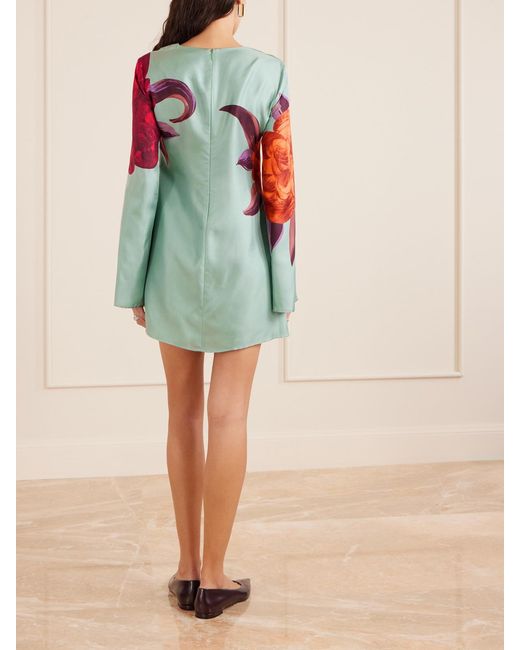 LaDoubleJ Blue Supremes Printed Silk-Twill Mini Dress