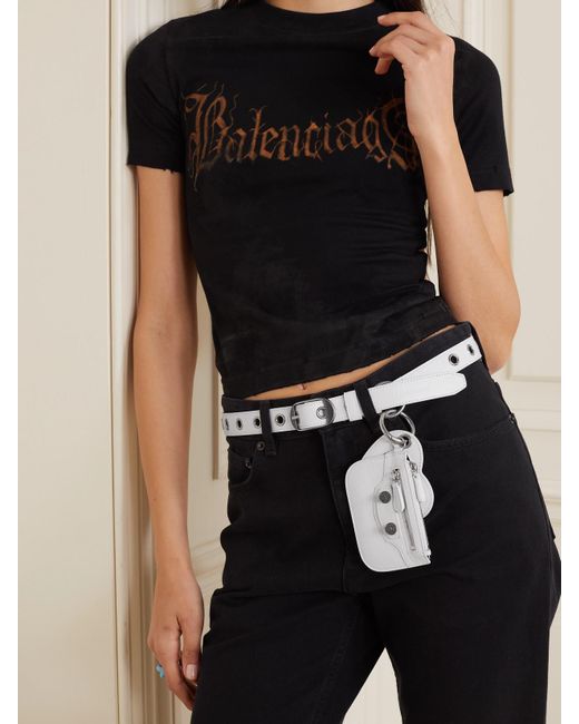 Balenciaga White Le Cagole Embellished Crinkled-Leather Waist Belt
