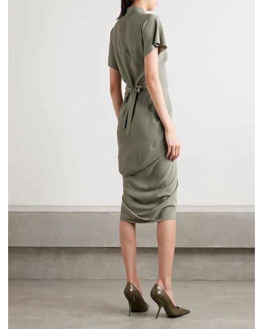 Rick Owens Green Draped Crepe Midi Wrap Dress