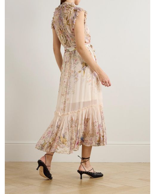 Zimmermann Natural Rebellion Tie-Detailed Ruffled Printed Chiffon Maxi Dress
