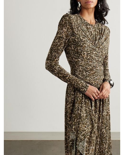 Isabel Marant Natural Zeidi Wrap-Effect Draped Leopard-Print Stretch-Jersey Midi Dress