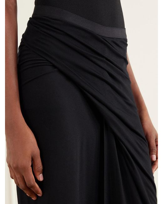 Rick Owens Black Anthem Draped Jersey Midi Skirt