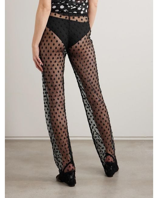 Dries Van Noten Gray Polka-Dot Cotton-Blend Mesh Wide-Leg Pants