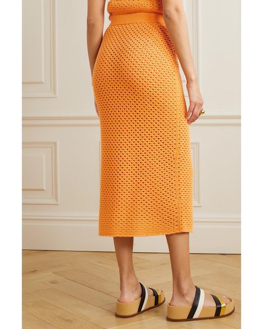 Gabriela Hearst Orange Tana Crocheted Wool And Cashmere-Blend Midi Skirt