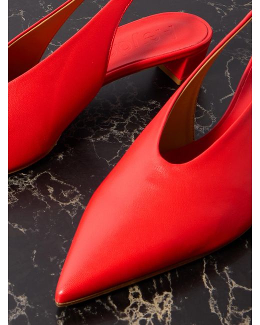 Aeyde Red Oti Leather Point-Toe Slingback Pumps