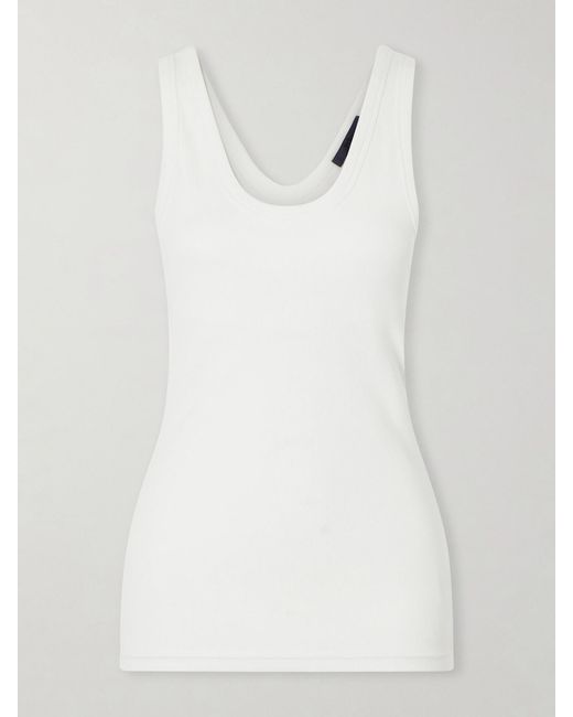 Tibi White Ribbed Stretch-Cotton Cut-Out Tank