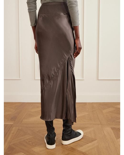 Rick Owens Brown Ribbed Jersey And Recycled-Satin Midi Skirt
