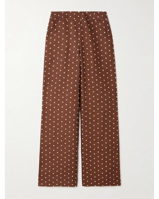 Cara Cara Brown Josephine Polka-Dot Linen Wide-Leg Pants