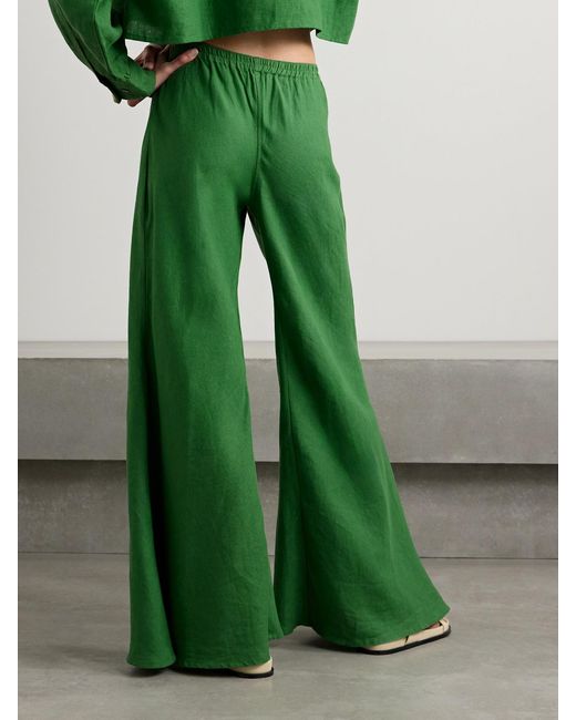 Suzie Kondi Green Aensi Linen Wide-Leg Pants