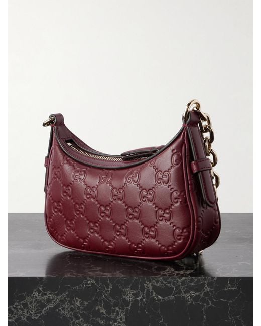 Gucci Purple Gg Emblem Debossed Leather Shoulder Bag
