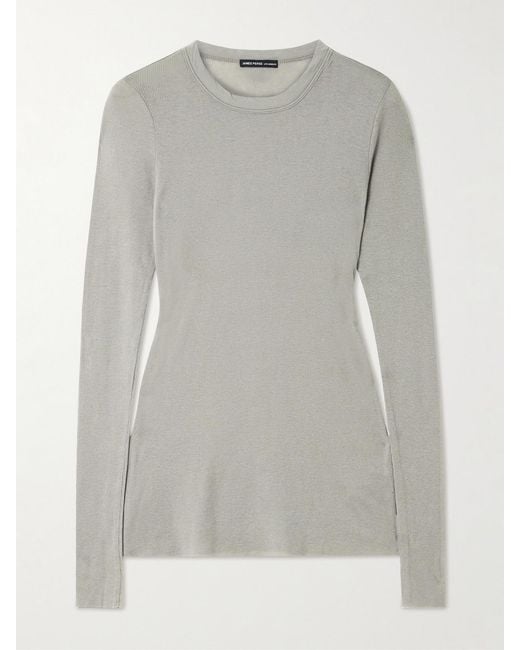 James Perse Gray Ribbed Cotton And Cashmere-Blend T-Shirt