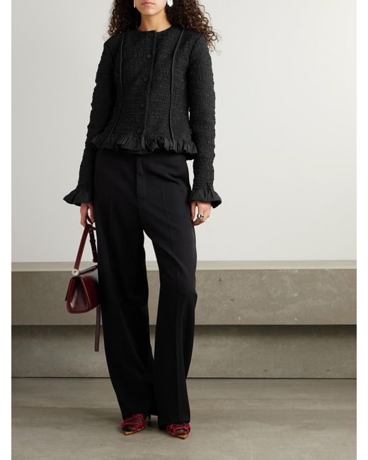 Jil Sander Black Ruffled Smocked Twill Jacket