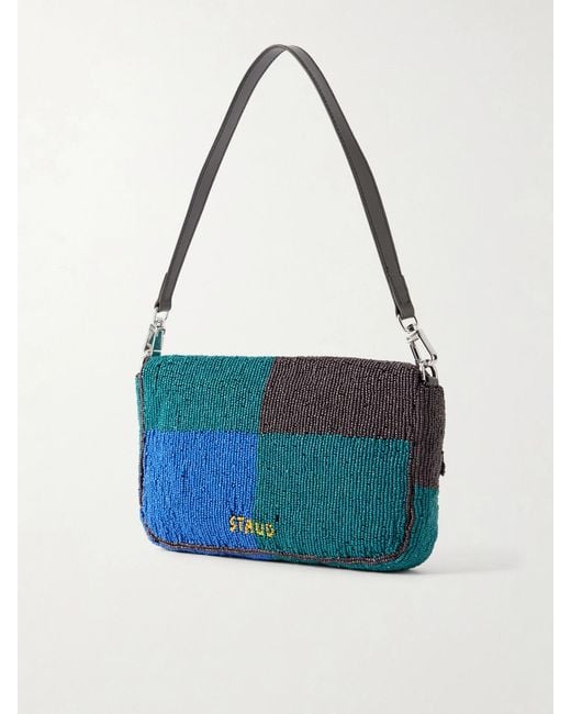 Staud White Timmy Beaded Leather Shoulder Bag