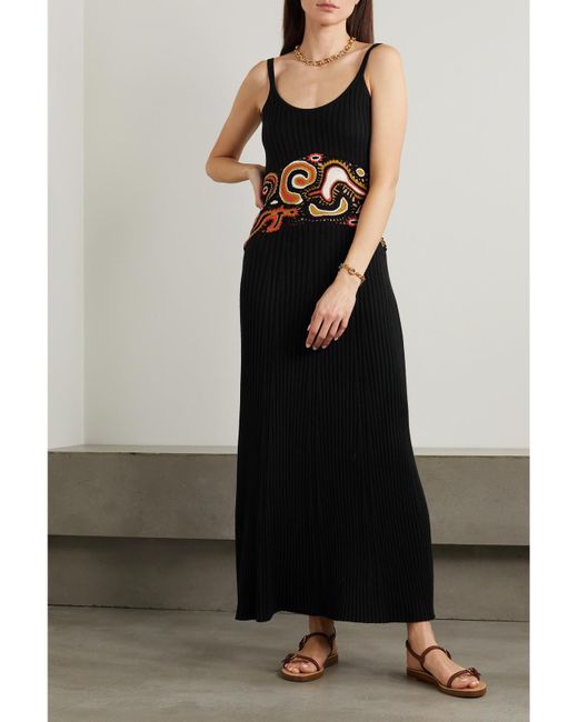 Gabriela Hearst Black Mila Crochet-Paneled Ribbed Cashmere And Silk-Blend Maxi Dress