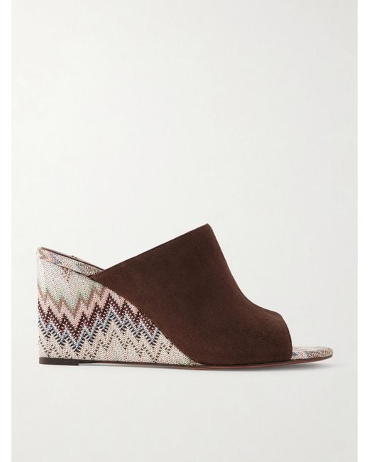 Missoni Brown Mabel Striped Woven Suede Wedge Mules