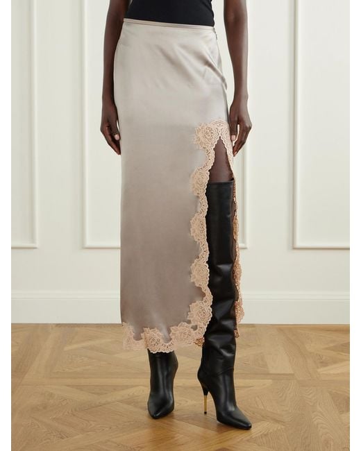 Valentino Garavani White Lace-Trimmed Silk-Satin Midi Skirt