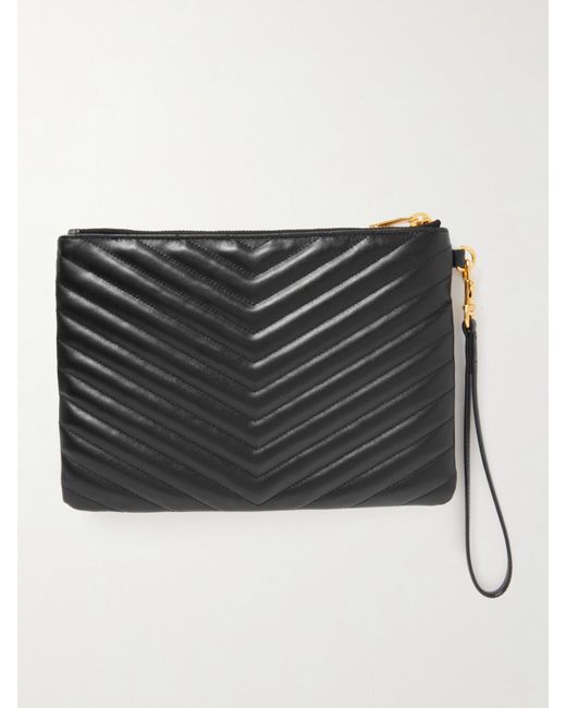 Saint Laurent Black Cassandre Matelassé Leather Pouch