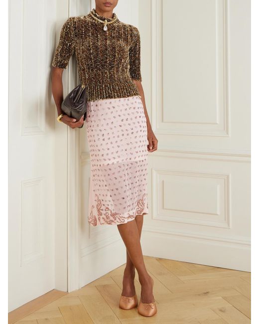 Pull À Manches Courtes En Chenille À Mailles Côtelées Dries Van Noten en coloris Brown