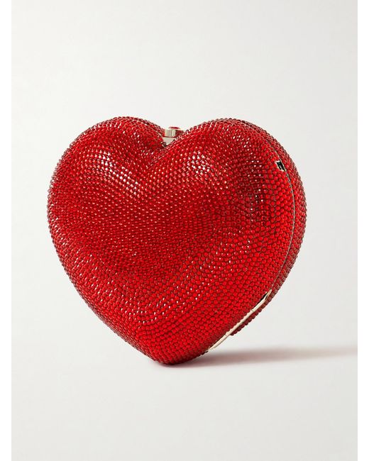 Judith Leiber Red Petit Coeur Silberfarbene Clutch Mit Kristallen